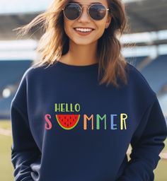 Women Summer Sweatshirt - Cute & Trendy Gift for Her,Family Vacation sweatshirt, Beach Sweatshirt,  Cheer Sweatshirt, Cruise Sweatshirt IMPORTANT: Please Review Before Placing Your Order *Processing time is approx 1-7 business days (there may be exceptions during holiday seasons). Delivery time is based on your shipping type selection and location. Please check the estimated delivery times at checkout and upgrade the shipping at checkout if you need it sooner. * All items are made-to-order. Because of the nature of these items, unless they arrive damaged or defective, we cannot accept return or exchange. * Please review the all size charts displayed in the product images. * Please note that the sizing chart includes the measurements of one side of the shirt, not the circumference. * Sizing Cruise Sweatshirt, Sweatshirt Cute, Trendy Gift