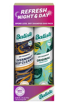 What it is: A convenient set that includes Batiste's Dry Shampoo Overnight and Original formula pack.Set includes:- Original Dry Shampoo (3.81 oz.): a waterless formula that targets excess oil, dirt and grease at the root.- Overnight Deep Cleanse Dry Shampoo (3.81 oz.): a dry shampoo that helps eliminate grease at the roots. It works overnight so you can wake up to fresher, cleaner feeling hair. Made with charcoal and baking soda, this dry shampoo prevents oil buildup and removes impurities so y Best Dry Shampoo For Fine Hair, Shampoo For Fine Hair, Best Dry Shampoo, Batiste Dry Shampoo, Overnight Hairstyles, Night Set, Best Shampoos, Day Night, Day For Night