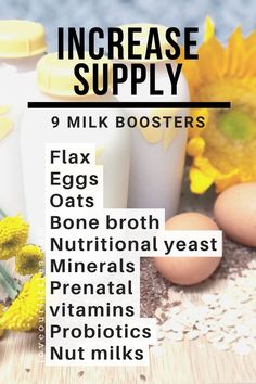 Breastmilk in bottles next to oats, eggs and suflowers. Produce More Breastmilk, Breastfeeding Tips Pumping, Milk Booster, Pumping Tips, Flax Egg