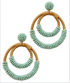 Round Rattan Beaded Earrings * Rattan* Seed Bead* Post* 2 3/4"L Seed Bead Earring, Bead Earring, Boutique Trends, Baby Pink Colour, Mint Color, Seed Bead Earrings, Circle Earrings, Turquoise Color, Chic Boutique