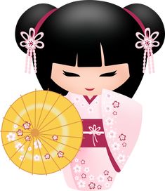 Geisha Cartoon, Japanese Dolls Kawaii, Traditional Japanese Geisha Drawing, Kokeshi Dolls Drawing, Geisha With Fan Drawing, Chinese Party