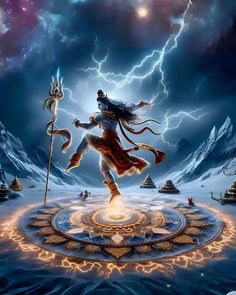 the god is dancing in front of lightning