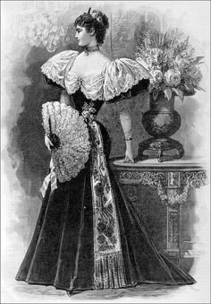 Velvet Dinner Dress, 1890s Dress, Dinner In Paris, Dinner Gown, Patterns Of Fashion, Evening Accessories