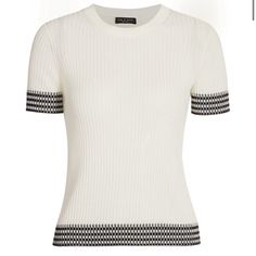 Rag & Bone Womens Arctic Check White Ribbed Crewneck Sweater Shirt S White Ribbed Knit Tops, Elegant Ribbed Collar Crew Neck Top, White Tops With Ribbed Neckline For Work, White Sweater With Ribbed Neckline For Work, White Fitted Crew Neck Knit Top, White Crew Neck Knit Top For Work, Classic White Knit Tops, Elegant White Tops With Ribbed Collar, Chic White Tops With Ribbed Neckline