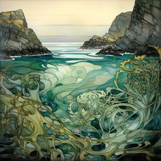 Art Nouveau Illustrations, Achmelvich Beach, Beach Scotland, Scottish Coast, Seaweed Art, Scotland Art, Wal Art, Art Nouveau Illustration, Image Nature