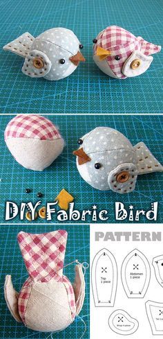 the instructions for how to make an origami bird with gingham fabric