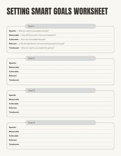 the smart goal worksheet is shown in black and white