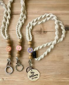 Show your gratitude to that special teacher who goes above and beyond with our heartfelt handmade gift set! Delightfully designed and meticulously crafted, this unique boho crochet lanyard with a personalized engraved disk with teacher name. It is a perfect token of appreciation that will warm the heart of any educator. You can also choose a wristlet or bag tag.  🌟 What's Included: Lanyard: Skillfully handmade with soft, vibrant yarn, this charming crochet lanyard blooms with love and appreciation.  Personalized wooden disk engraved with teacher's name.  📝 Personalization Instructions: During checkout, please provide the name of your special teacher along with the teacher subject or birth flower if depending on your name disk choice. I will ensure that your customization is flawlessly in Handmade Adjustable Lanyards For Gifts, Handmade Adjustable Lanyard As Gift, Adjustable Customizable Craft Supplies For Personal Use, Handmade White Lanyards As Gifts, Handmade White Lanyards For Gift, Handmade White Lanyard For Gift, Handmade White Lanyard Gift, Customizable Craft Supplies For Personalized Gifts, Customizable Lanyards As Gifts