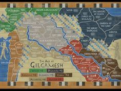 a map of the kingdom of gilgamh with different colors and names on it