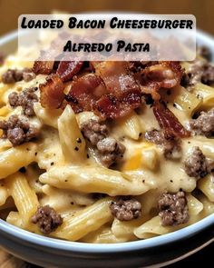 Pasta Recipes Alfredo, Beef Bacon, Hearty Comfort Food, Fettuccine Pasta, Bacon Pasta, Pasta Ingredients, Alfredo Pasta, Bacon Cheeseburger, Ultimate Comfort Food