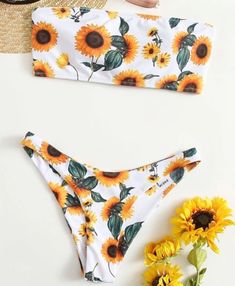 All Over Sunflower Print Removable Padding Tie Back Fastening Cheeky 82% Polyester 18% Spandex True To Size Summer Bandeau Swimwear With Floral Print, Summer Strapless Swimwear With Floral Print, Strapless Floral Print Swimwear For Sunbathing, Yellow Bandeau Swimwear For Summer, White Strapless Tankini For Summer, Yellow Strapless Swimwear For Poolside, Summer Strapless Printed Swimwear, Yellow Strapless Swimwear For Summer, Fitted Floral Print Strapless Swimwear