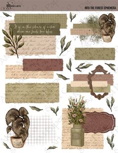 an assortment of papers with flowers and leaves on them