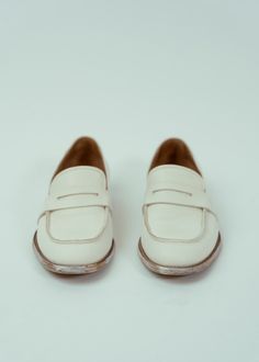 MOMA's AR Lux Loafers are a penny loafer and feature vintage leather, a round toe and leather sole. Details Slip on. Round toe. Leather sole. Vintage leather. Handmade in Italy. Color white. 100% leather. **Recommend taking 1/2 size down** A Penny, Penny Loafer, Penny Loafers, Loafers For Women, Vintage Leather, Leather Handmade, Penny, Color White, In Italy