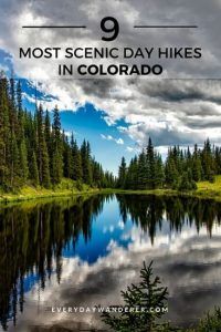 a lake surrounded by trees with the text 9 most scenic day hikes in colorado