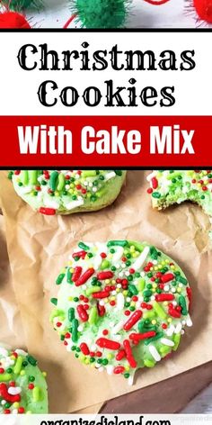 christmas cookies with cake mix on parchment paper