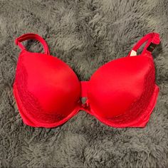 Nwt Victoria’s Secret Very Sexy Push-Up Red Satin With Red Lace Detail Size: 32dd Double Back Closure W/ 3 Options Red Push-up Bra With Padded Cups, Red Stretch Push-up Bra, Victoria's Secret Red Bra For Night Out, Victoria's Secret Red Lined Bra, Red Stretch Bra With Padded Cups, Red Underwire Bra For Night Out, Red Fitted Push-up Bra, Red Padded Push-up Bra, Fitted Red Push-up Bra