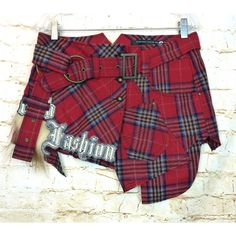 Atelier Gx-2 France Womens Vtg Y2k Asymmetrical Plaid Wool Skirt L Punk Grunge New Without Tags, Vintage Y2k Women’s Atelier Gx-2 Made In France Red Asymmetrical Plaid Wool Mini Skirt Waist Belt In Size L Punk Goth Grunge Notes: Bought In Tokyo, Japan Back In The Early 2000s But Never Wore It. Size/Measurements: Marked Size: L Actual Waist Measures: 32” Outseam/ Side Seam: 10 ½ And 11 ¼ ***I Would Recommend Comparing Sizes To A Similar Garment From Your Closet To Determine If The Size Fits You. Red Punk Skirt For Fall, Rock Style Red Mini Skirt, Red Rock Style Mini Skirt, Red Rock Mini Skirt, Punk Asymmetrical Skirt For Alternative Fashion, Red Punk Style Skirt, Red Punk Skirt For Summer, Red Grunge Mini Skirt, Y2k Punk Fashion