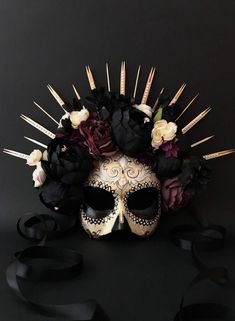 MADE TO ORDER . Half Face Catrina Mask. Catrina Mask With Black Peonies. Day of the Dead Mask. Masquerade Mask - Etsy