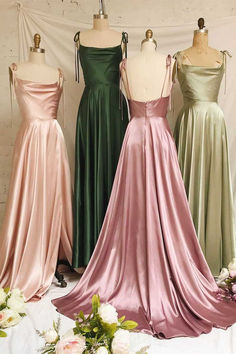 Royalcore Wedding, Long Green Bridesmaid Dresses, Slip Bridesmaids Dresses, Emerald Green Bridesmaid Dresses, Simple Evening Dress, Simple Satin, Shiny Dress, Medical Wallpaper, A Line Prom Dress