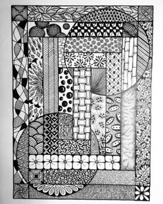 a black and white drawing of an abstract design