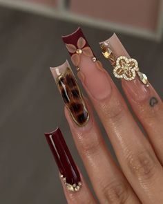 𝑭𝒂𝒏𝒚 𝑵𝒂𝒊𝒍𝒔 | 🫦 • • • • • • • • #nailsnailsnails #nailart #nailtech #naildesign #nailaddict #nailporn #nailideas #nailtechnician #nailfreestyle... | Instagram Dot Art On Nails, Pink And Maroon Nails, Gold Junk Nails, Red French Tip Pedicure, Mat Nails Ideas, Red Baddie Nails Acrylic, Nail Art Designs Long, Classy Red Nails, Red Coffin Nails