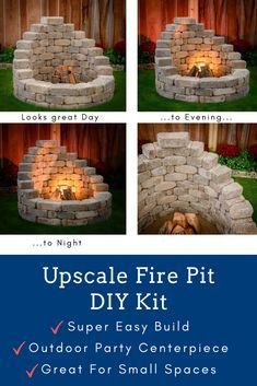 the instructions for how to build an outdoor fire pit with bricks and lights in it