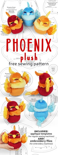 the instructions for how to make an origami pokemon plushie with free sewing pattern