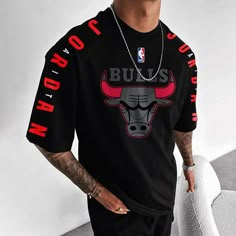 Wireddo Chicago Bulls Ropa, Oversized Street Style, Basketball Print, Shirts Oversized, Creative Photography Techniques, Print Design Pattern, Over Size, Print Tee