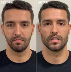 two men are shown before and after their haircuts have been cut to the side