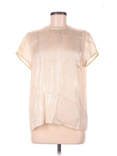 J Brand Short Sleeve Silk Top Size: Medium Gold Tops - used. 70% SILK, 30% NYLON, Glitter, Mock, Metallic | J Brand Short Sleeve Silk Top Gold Metallic Mock Tops - Used - Size Medium Spring Sheen Tops For Workwear, Short Sleeve Shimmer Tops For Summer, Gold Short Sleeve Top For Work, Gold Tops, Gold Shorts, Gold Top, J Brand, Silk Top, Short Sleeve Blouse