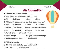 an english worksheet with the words air around us