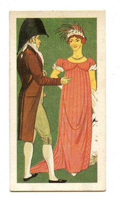 an image of a man and woman dressed in old fashion clothes, standing next to each other