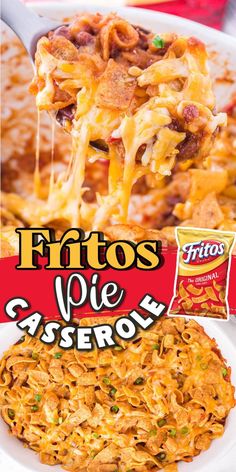 the cover of frito's pie casserole is shown in this advertisement