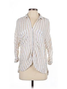 Zara Basic 3/4 Sleeve Button Down Shirt Size: Small Tops - used. No Fabric Content, Stripes | Zara Basic 3/4 Sleeve Button Down Shirt: Ivory Stripes Tops - Size Small Cheap Zara Blouse For Daywear, Zara Basic, Small Tops, Button Downs, Button Down Shirt, Women Handbags, Stripes, Zara, Womens Tops