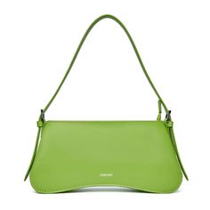 SINBONO Eva Shoulder Bag Lime Green | Leather Shoulder Bag Green Purse, Pockets Fashion, Vegan Handbags, Baguette Bag, Recycle Plastic Bottles, Branded Handbags, Green Leather, Fun Bags, Silver Hardware