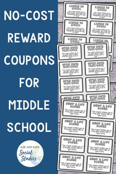 the no cost reward coupons for middle school