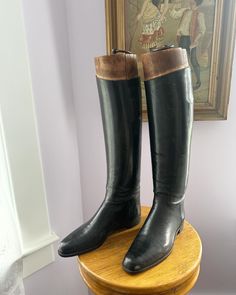 Antique Riding Boots With Wooden Boot Trees, Victorian Black Leather Riding Boots, Edwardian Riding Boots, Craig And Davies Riding Boots Luxury Riding Boots With Round Toe, Vintage Leather Riding Boots, Riding Boots With Leather Lining, Riding Boots With Leather Sole And Saddle Shape, Twst Oc, Boot Tree, Black Leather Riding Boots, Oc Inspo, Womens Riding Boots