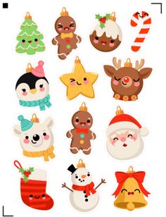 christmas stickers with cute animals and decorations