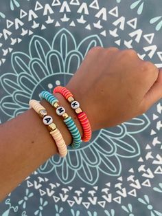 Personalized Clay Bead Bracelets, Trending Clay Bead Bracelets, Clay Beads Bracelet Ideas With Letters, Initial Clay Bead Bracelet, Matching Flat Bead Bracelets, Clay Bead Bracelet Ideas Initial, Best Friends Clay Bracelets, Bsf Clay Bead Bracelets, Cute Beaded Bracelets Words