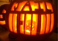 a pumpkin carved to look like a cage