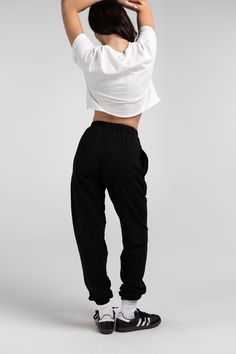 Details Jordan features a fleece-lined, high-waisted style, elasticized waistband and side seam pockets. Made in LA Pre-washed Jordan Sweatpants, Black Jordans, High Waist Fashion, Cleaning Materials, Jordan, Sweatpants, High Waisted, Black, Tracksuit Bottoms