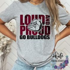 Treat yourself or anyone in your life to this awesome School pride tshirt. It's an bulldogs  thing.  Great for all occasions.  And great for supporting your bulldogs  team.  Shirt is made of 100% polyester and soft to the touch.  To get the best wear from your shirt please  1. Wash with mild detergent  2. Do not use fabric softener  3. Do not use bleach 4. Tumble dry low.  Please enjoy your shirt as I know we have enjoyed all the ones we have made for ourselves!! Please note that every shirt is Pep Club Shirts, School Tshirt Designs Spirit Wear, School Sports Shirts, Football Tshirt Designs, School Tshirt Designs, Bulldog Football