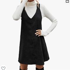 Brand New With Tags! Black Corduroy Jumper - Lightweight Jumper Dress Outfit Ideas, Black Overall Dress Outfit, Jumper Dress Outfit, Corduroy Pinafore, Teacher Fits, Corduroy Jumper, Corduroy Overall, Corduroy Overall Dress, Clothes Making