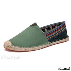 Olivia Mark - Handcrafted Grass Weave Slip-on Loafers: Classic and Casual Fisherman Shoes with Linen Upper Fisherman Shoes, Flat Heel Boots, Green Color Schemes, Canvas Shoe, Slip On Espadrilles, Shoes Classic, Casual Footwear, Womens Chunky Heels, Fabric Shoes