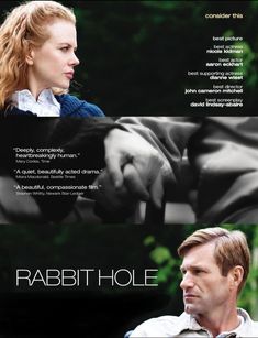 the movie rabbit hole is shown in two different frames, one with a man's hand on his shoulder