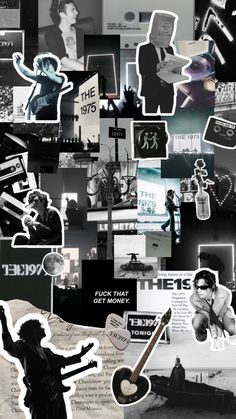 black and white collage with many different images