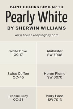 four different shades of paint with the words pearly white by sherylin williams