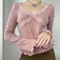 844487550-1 Fairy Grunge Tops, Grunge Tops, Ripped Jeans Style, Lace Knit Top, Ripped Jeans Women, Y2k Fairy, Womens Pleated Skirt, Cottagecore Clothes, Knitted Clothes