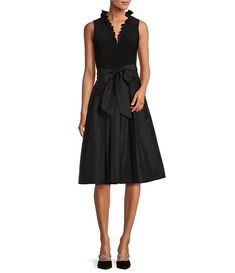 Jessica Howard Ruffle V-Neck Sleeveless Tie Waist Pleated Fit and Flare Dress | Dillard's Flare Shirt, Black Bridesmaid Dresses, Jessica Howard, Fashion Dresses Casual, Black Dresses Casual, Wedding Guest Dress Summer, Black Shirt Dress, Lace Midi Dress