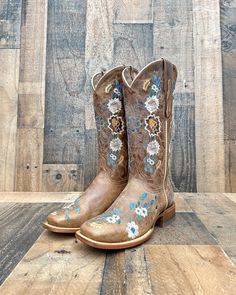 Boots Mexican, Mexican Boots, Handmade Leather Boots, Boots Cowgirl, Embroidered Boots, Boots Western, Leather Floral, Rustic Brown, Western Cowboy Boots